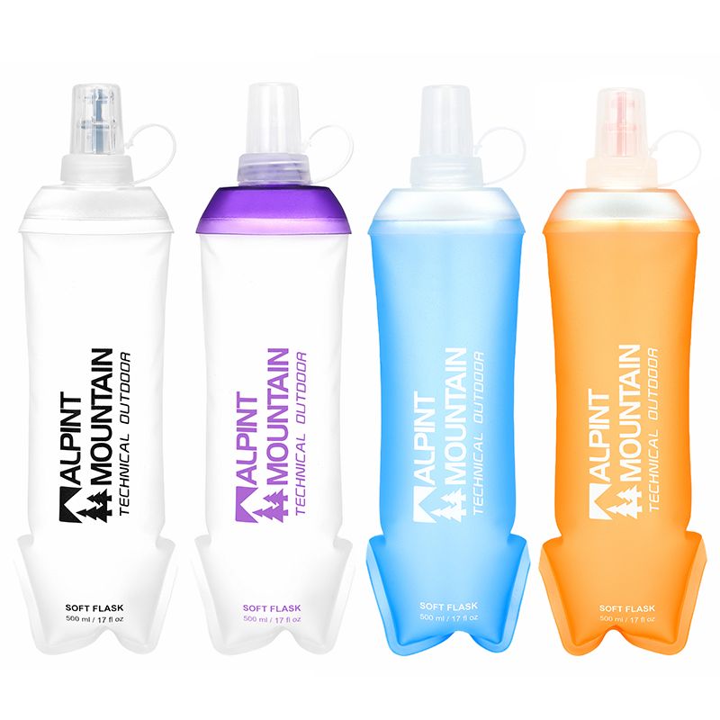 Collapsible Water Bottle - 500ml折りたたみ式漏れ防止ソフト折りたたみ式ウォーターボトル（ハイドレーションパック用）BPAフリーTPU、軽量ソフトフラスク（ランニング用）