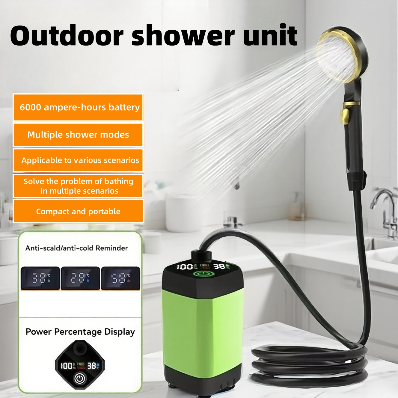 Outdoor Camping Bathroom - ポータブル屋外電気シャワーユニット、長時間バッテリー駆動、キャンプ、浴室、建設現場での使用に最適。