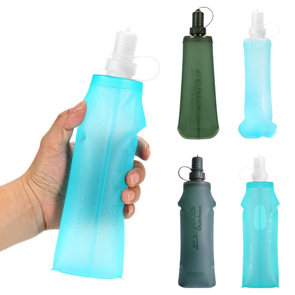 Collapsible Water Bottle - TPU折りたたみ式ウォーターボトル、BPAフリー、折りたたみ式フラスコ、ランニング、ハイキング、サイクリング、登山用、250 ml、500ml
