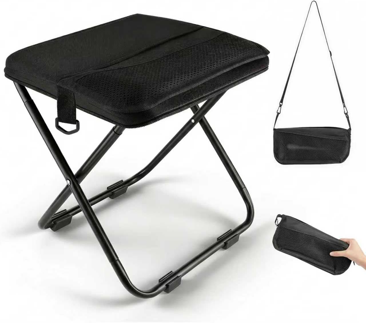 Outdoor Camping Sink - GMOX キャンプ用スツール ポータブルチェア：全地形対応折りたたみ式ポケットスツール、4つの滑り止め足、耐荷重270ポンド、3秒で設置可能。 5000サイクルテスト済み、過酷な場所、キャンプ、釣り、旅行に最適、ブラック。
