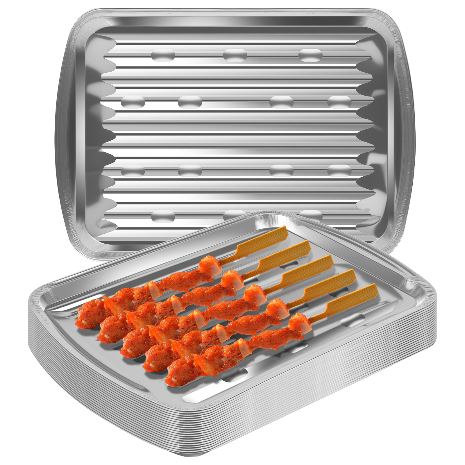 Outdoor Camping Food - アルミホイルトレイ ノンスティックベーキングパン 食品グレード BBQボウル アウトドアキャンプ BBQピクニック