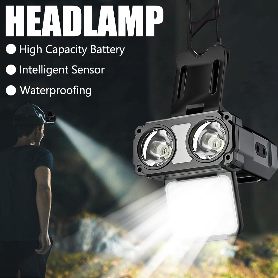 Outdoor Camping Glamping - センサー COB LED ヘッドランプ キャップ クリップ