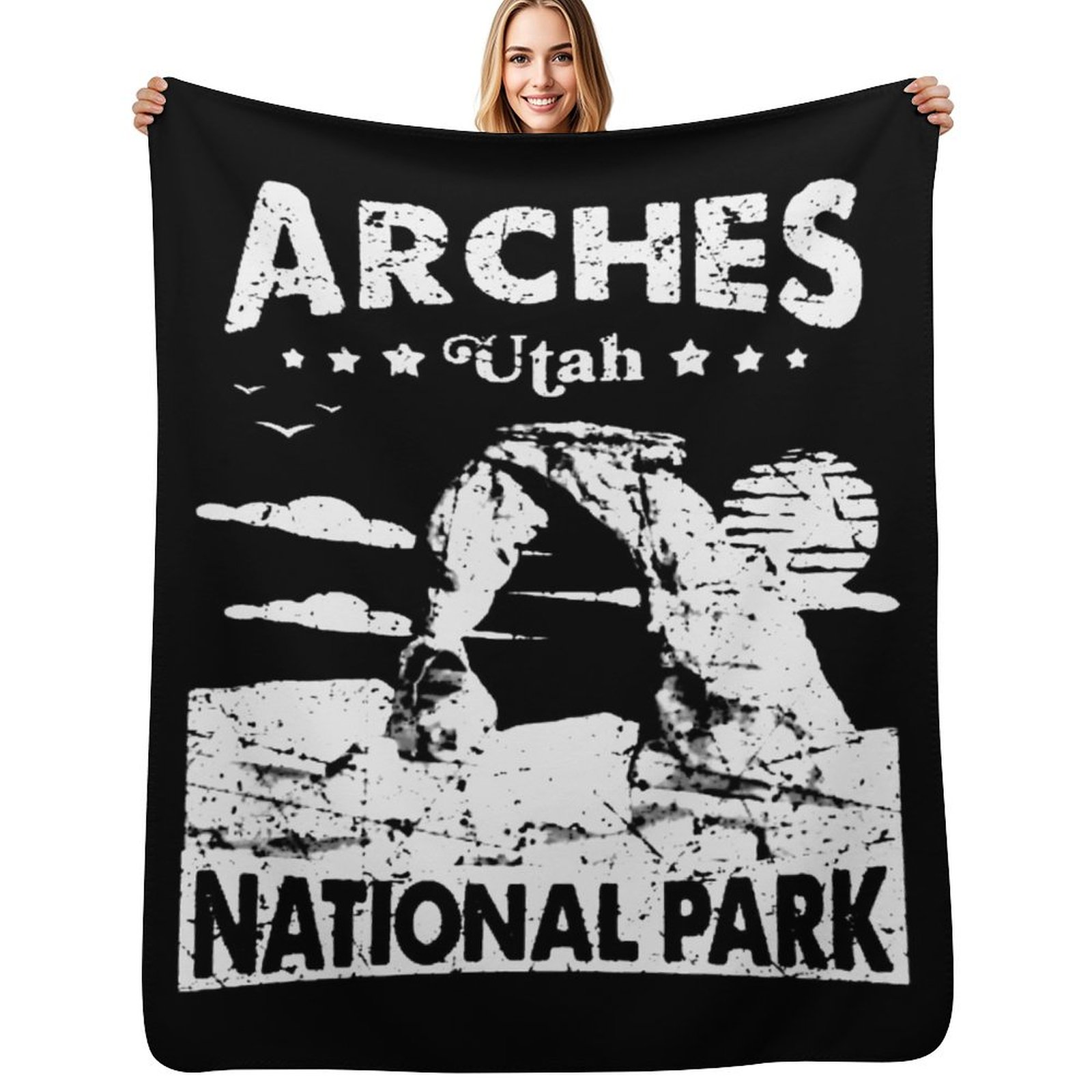 Outdoor Camping Utah - アーチズ国立公園、デリケートアーチヴィンテージユタギフトスローブランケット、ピクニック、ビーチ、キャンプ用の屋外用ソフトブランケット