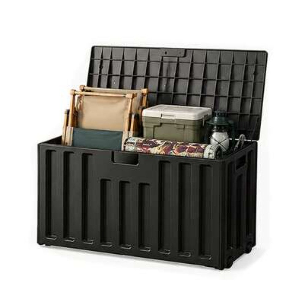 大容量屋外収納コンテナ レジン製デッキボックス ブラックウッ - Outdoor Camping Decke のレビューと価格