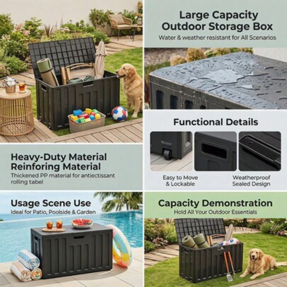 大容量屋外収納コンテナ レジン製デッキボックス ブラックウッ - Outdoor Camping Decke のレビューと価格