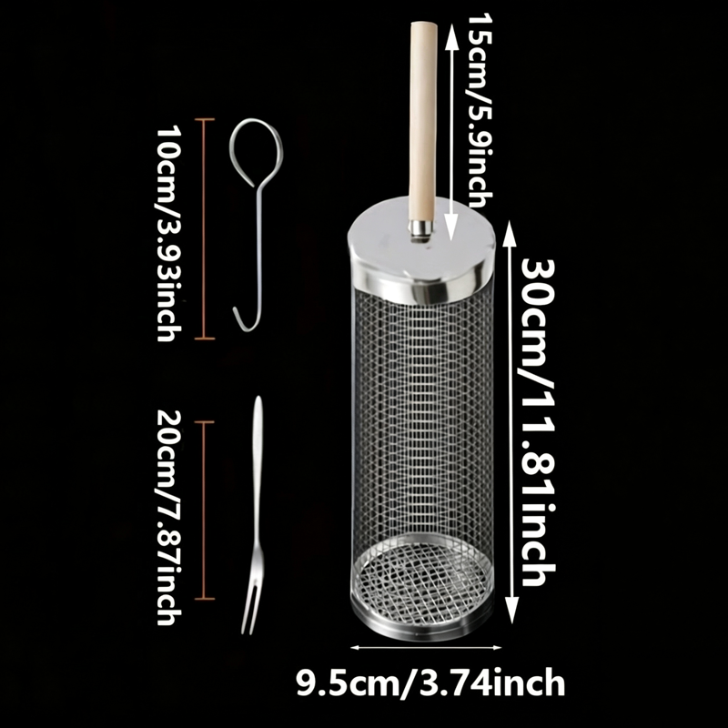 食品グレードのステンレス製丸型回転BBQグリルバスケットセッ - Outdoor Camping Food のレビューと価格