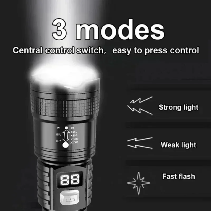 充電式 LED 懐中電灯 100000LM 超高輝度長距離戦 - Outdoor Camping Glamping のレビューと価格