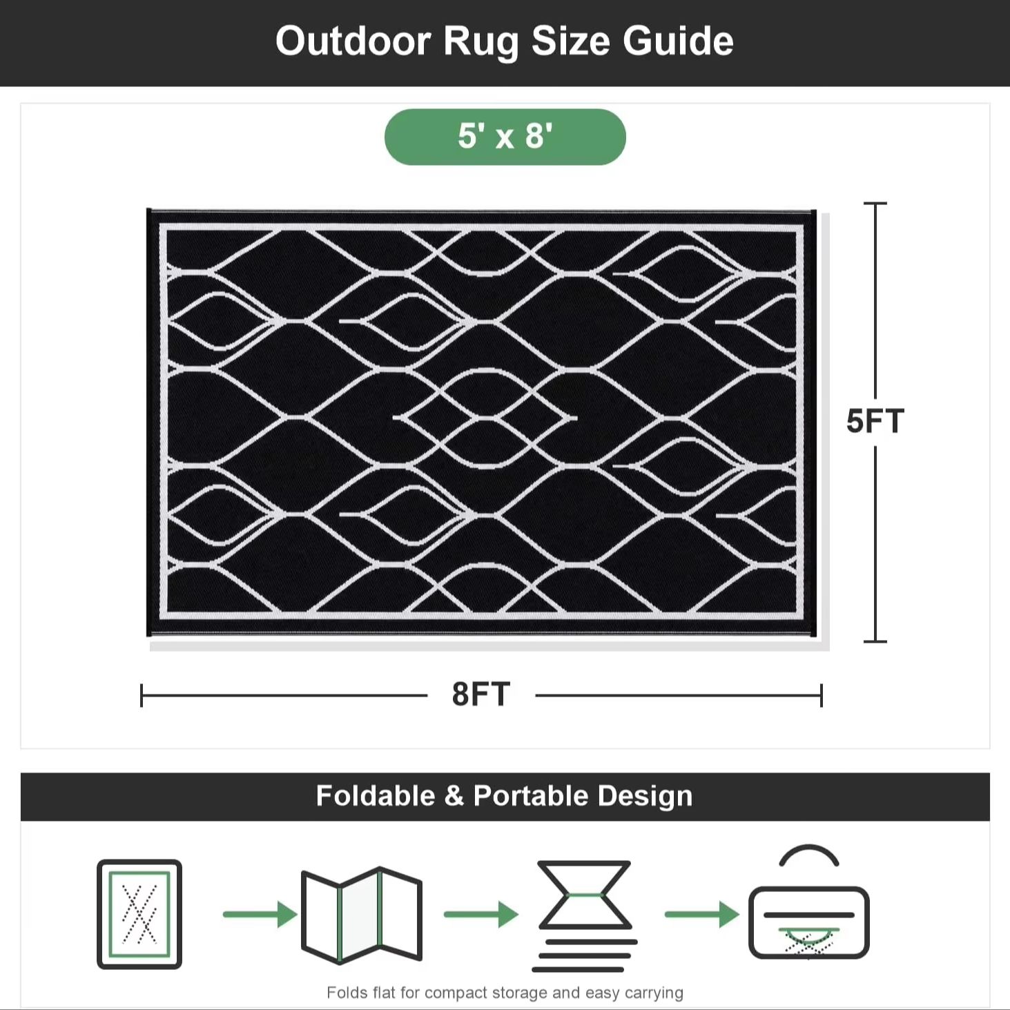 5x8フィート 室内外兼用ラグ 防水 リバーシブル プラスチ - Outdoor Camping Decke のレビューと価格