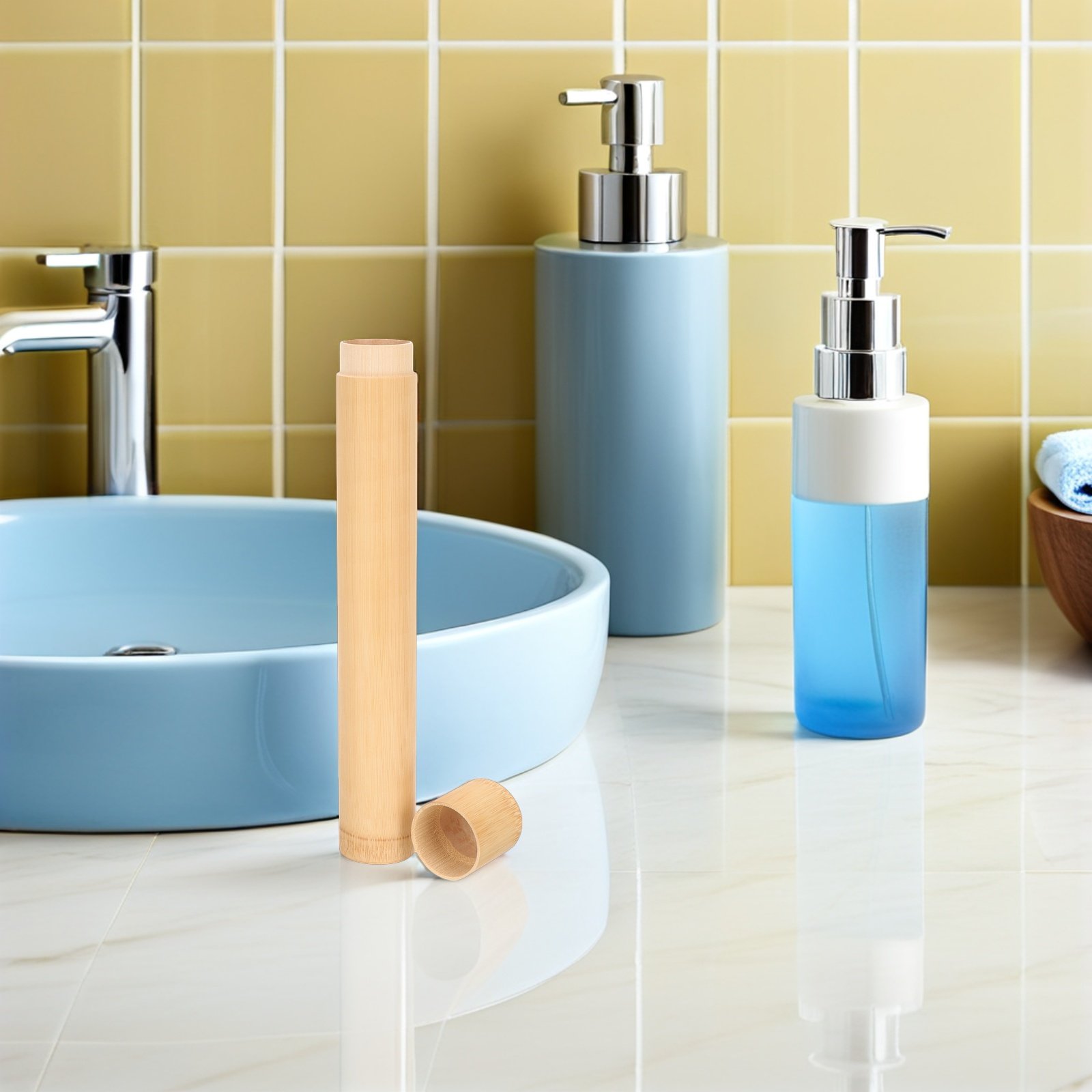竹製歯ブラシホルダー4個セット、旅行用ポータブル防塵収納ケー - Outdoor Camping Bathroom のレビューと価格