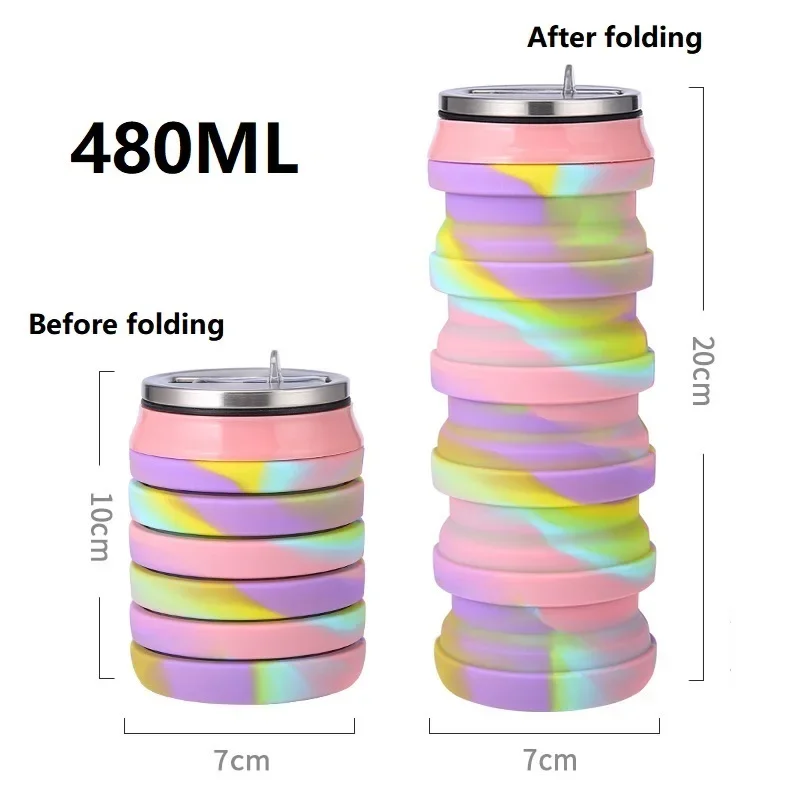 480ML収納式シリコン製ウォーターボトル折りたたみカップア - Collapsible Water Bottle のレビューと価格