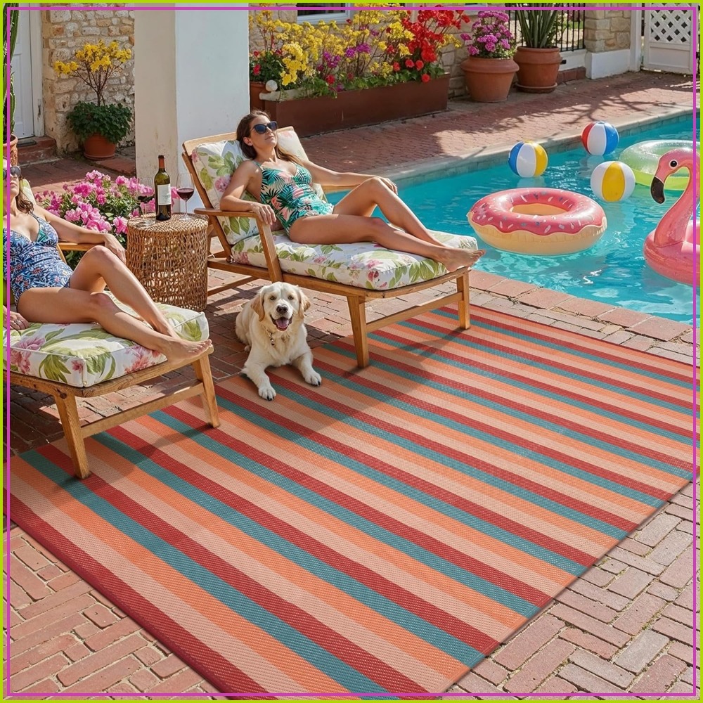 5x8 アウトドア ラグ オレンジレッド ストライプ |   - Outdoor Camping Decke のレビューと価格