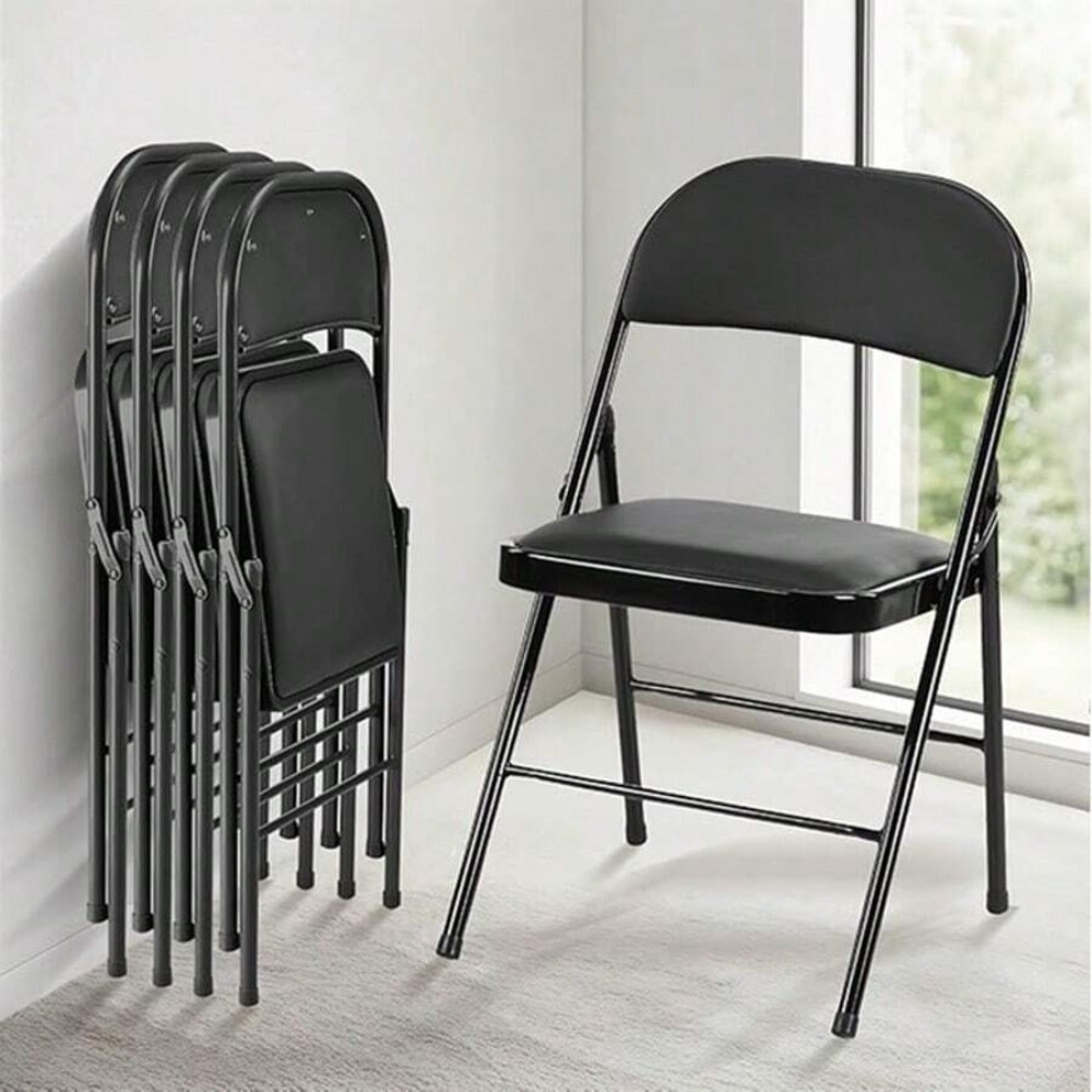 折りたたみ椅子4脚セット、革張りのパッド入り折りたたみ椅子、 - Folding Chair のレビューと価格