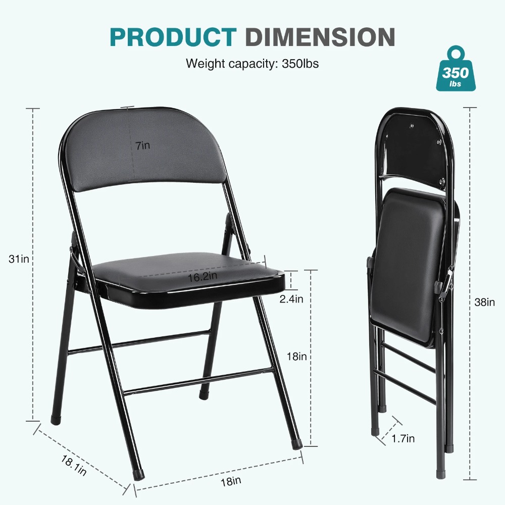 折りたたみ椅子4脚セット、革張りのパッド入り折りたたみ椅子、 - Folding Chair のレビューと価格