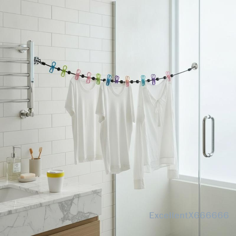クリップ付き伸縮性物干しロープ 1.8M 防水防風 洗濯物乾 - Outdoor Camping Bathroom のレビューと価格