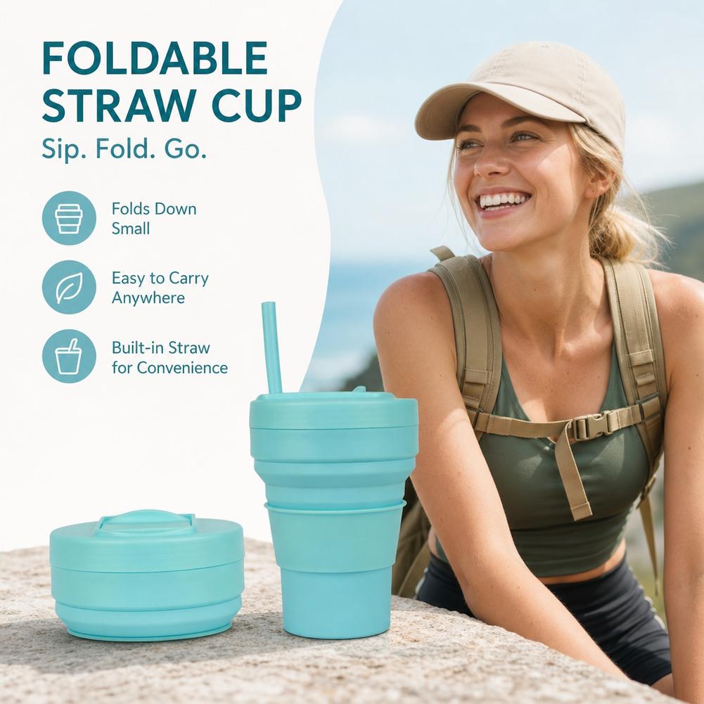 折りたたみ式シリコンコーヒーカップ ストロー蓋付き 12オン - Collapsible Water Bottle のレビューと価格