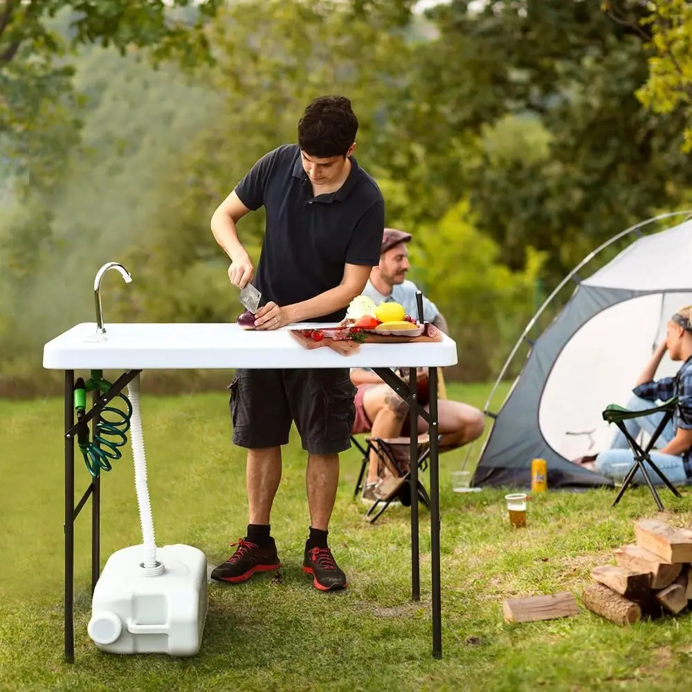 ビーチ、パティオ、ピクニック用のホース接続とスプレーノズル付 - Outdoor Camping Sink のレビューと価格