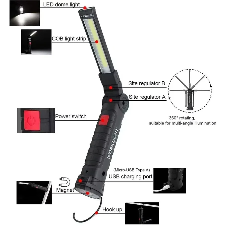 新しいポータブル COB LED 懐中電灯 USB C 充電 - Outdoor Camping Glamping のレビューと価格