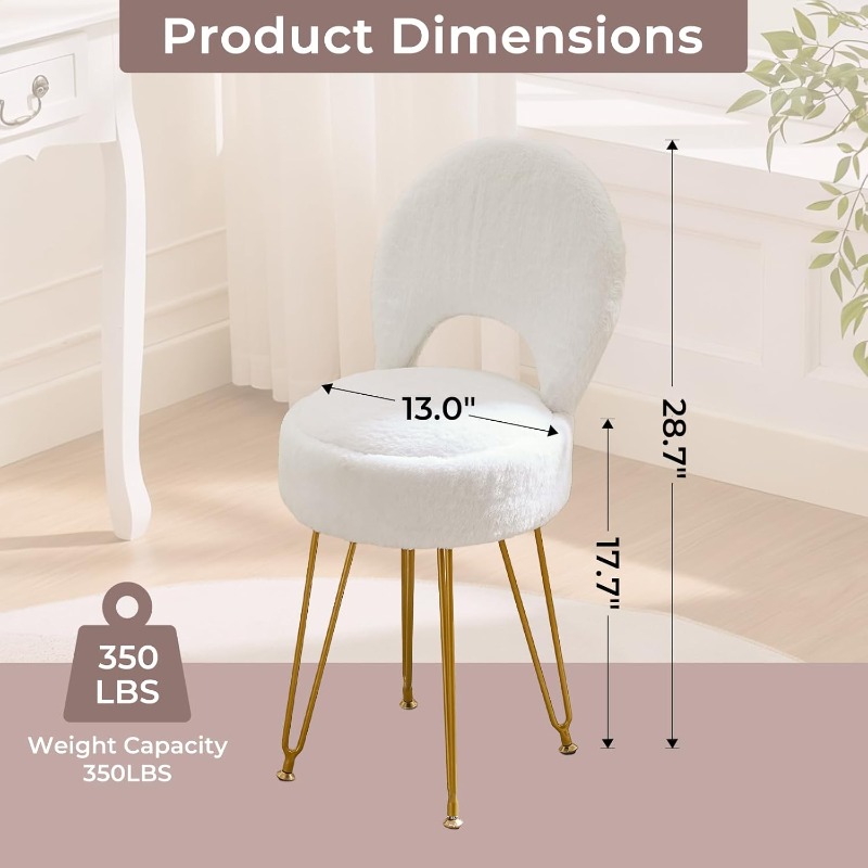 フェイクファー ホワイト スモール バニティチェア＆スツール - Folding Chair のレビューと価格
