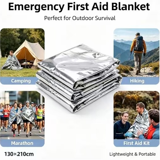 マイラー製緊急用保温ブランケット、シルバーフォイル製サバイバ - Outdoor Camping Heated Blanket のレビューと価格