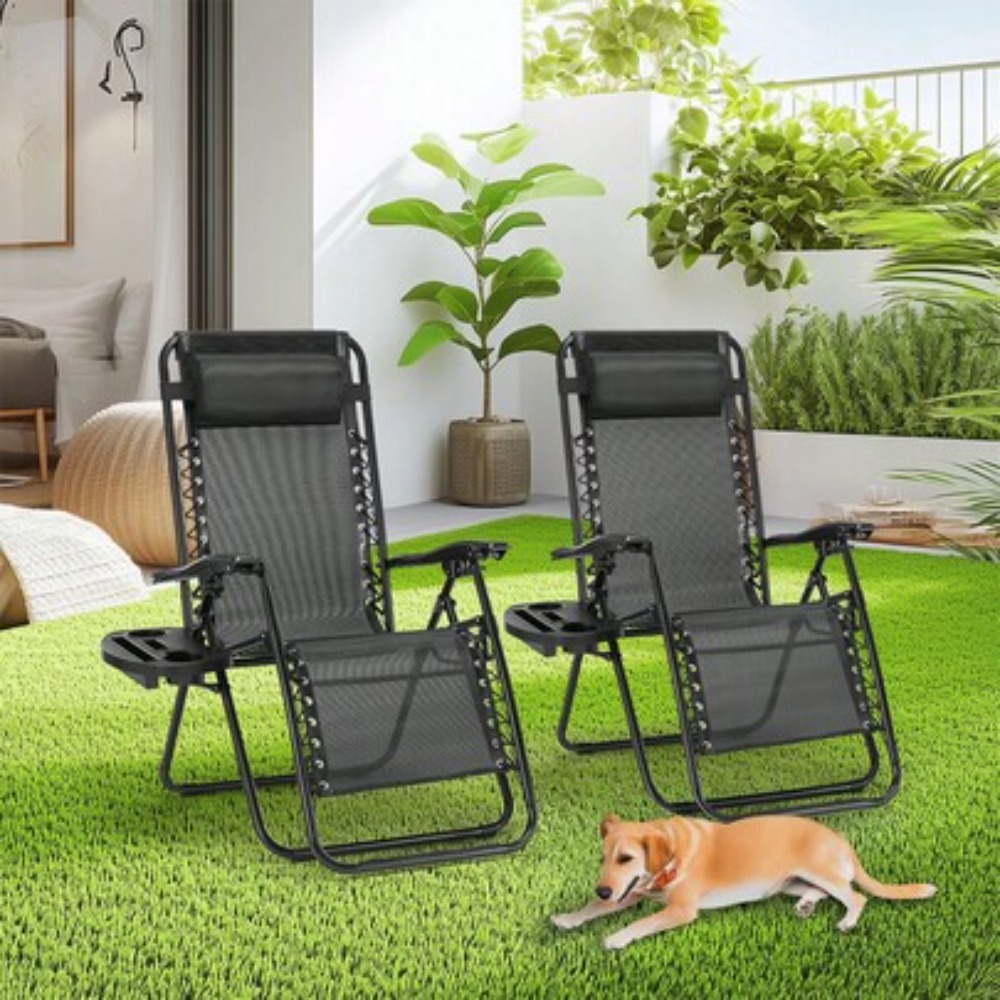 屋外用ゼロ・グラビティチェア2脚セット、カップホルダーとヘッ - Folding Chair のレビューと価格
