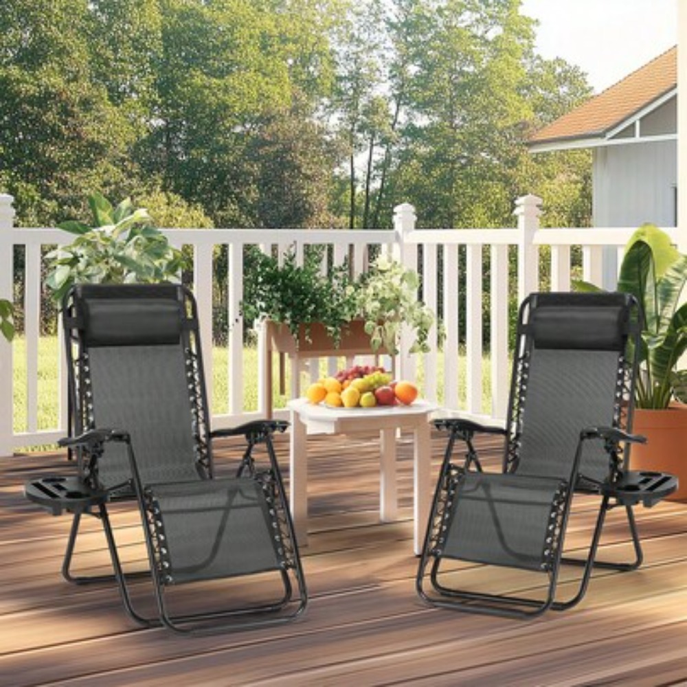 屋外用ゼロ・グラビティチェア2脚セット、カップホルダーとヘッ - Folding Chair のレビューと価格