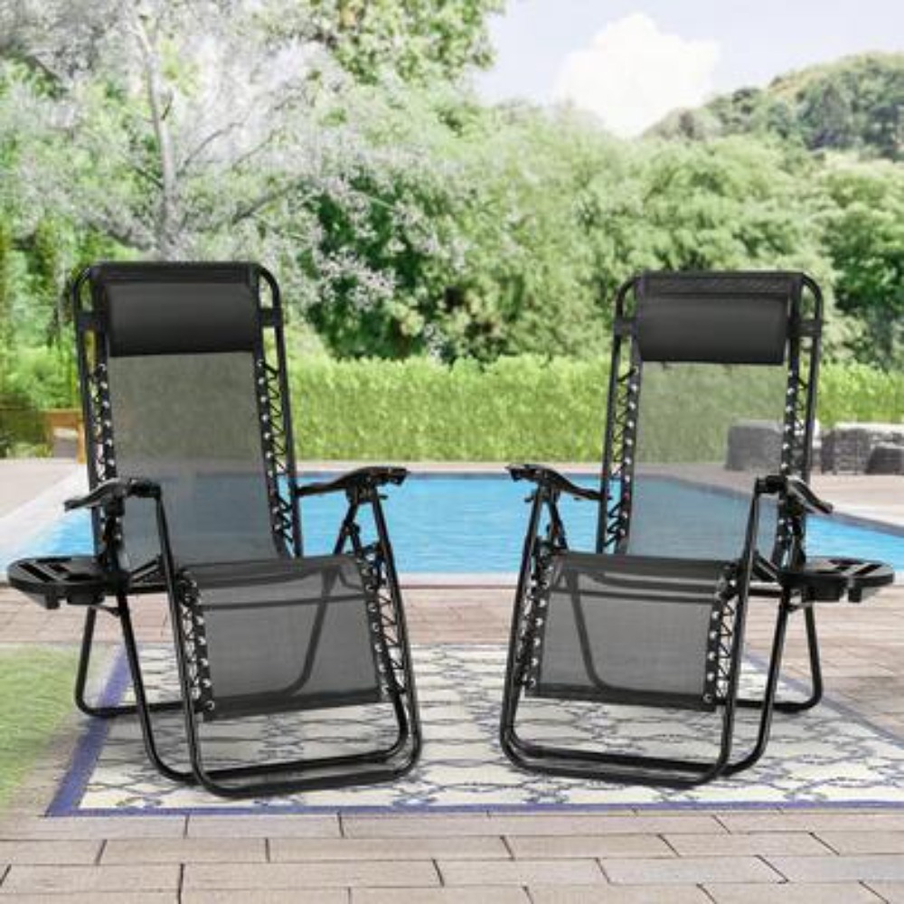 屋外用ゼロ・グラビティチェア2脚セット、カップホルダーとヘッ - Folding Chair のレビューと価格